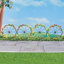 Wagon Wheel Fence Border Stake Metal Trellis Vine Plants Outdoor Garden Yard Art - £16.64 GBP