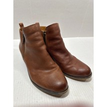 Lucky Brand Basel Boots Side Zip Ankle Bootie Brown Leather Low Heel Wom... - $27.45
