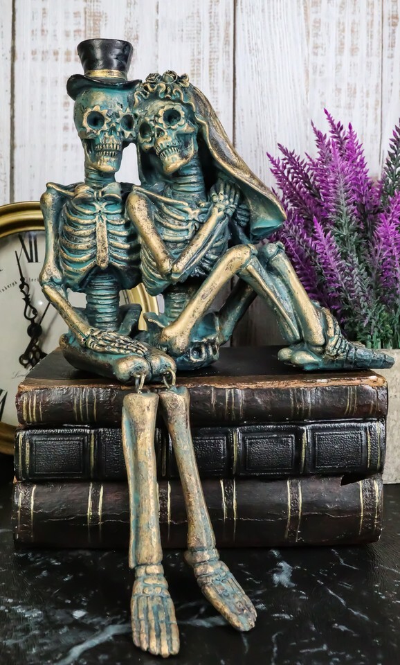 Love Never Dies Skeleton Couple Bride and Groom Sitting Shelf Sitter Fig... - $27.99