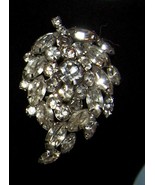 Vintage Silvertone Leaf-Shaped Rhinestone Brooch Pin-Lot 54 - $16.50