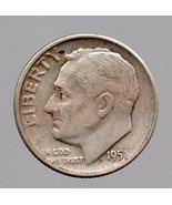 1951 D Roosevelt Dime - 90% Silver - Circulated Moderate Wear - $9.99