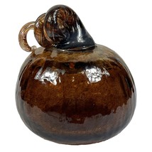 Dark Orange Crackle Glass Pumpkin 4-4.5” tall x 4” diameter Hand Blown Art Glass - £25.22 GBP