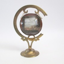 Vintage Married Brass Pieces Gong Stand With Art Glass Paperweight Windo... - $49.47