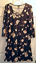   Womens Justify Floral Print Lattice Front Swing Dress Sz L  NWT Black - £19.69 GBP
