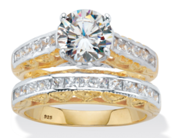 Round Cz Bridal Gp 2 Piece Ring Set 18K Gold Sterling Silver 6 7 8 9 10 - £158.97 GBP