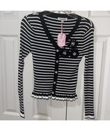 Nanette Lepore Very Black White Sweater Pearl Flowers SZ XL NEW - $1,776.50 MXN