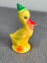 Vintage 1970s Yellow Duck Figure with Green Hat &amp; Red Beak 4&quot; tall - $11.48