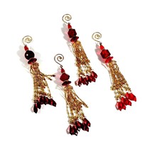 Hand Made Beaded Ornaments Vintage Gold Red Tree Decoration Classic Christmas - £29.24 GBP