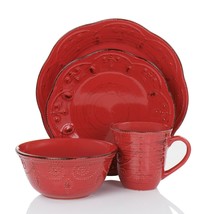 Elama Rustic Birch 16 Piece Stoneware Dinnerware Set in Red - £69.18 GBP