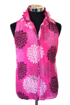 Dress Barn Sleeveless Blouse Womens Large Pink Floral Button Front Ruffled Neck - £14.88 GBP