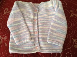 Hand Knitted Pink Multicolor Girls Sweater 6-9 Months - £14.23 GBP