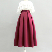 Wine Red Midi Party Skirt Women A-line Plus Size Polyester Pleated Midi Skirt image 2