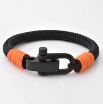 Stylish Paracord Adjustable Bracelet Men Women 19-21cm Black Orange - £10.16 GBP