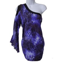 Dots One Shoulder Top Womens Size Large Flared Sleeve Blue Purple - £5.23 GBP