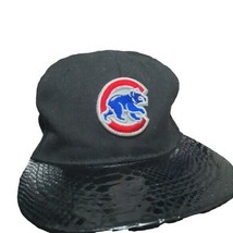 Cubs Baseball Cap Black Snapback Faux Leather Hat - $14.03