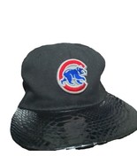 Cubs Baseball Cap Black Snapback Faux Leather Hat - £11.03 GBP