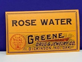Drug store pharmacy ephemera label advertising Greene Rose Water Dickins... - £9.45 GBP