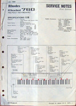 Rhodes Model 760 Keyboard Original 1990 Service Manual Schematics / Part... - $49.49