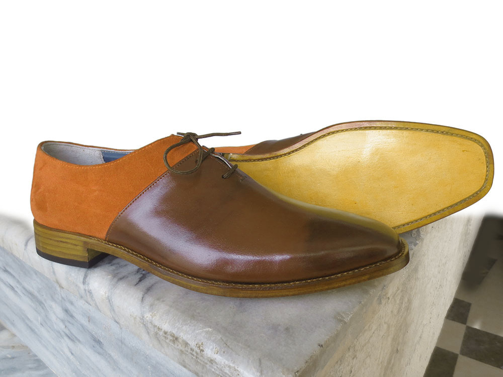 NEW Handmade Men's Brown Color Lace Up Dress Shoes, Men's Leather Suede Cap Toe