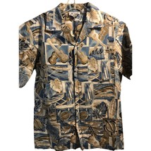 Malihini Vintage Men&#39;s L Blue Turtle Guitar Print SS Button Down Hawaiian Shirt - $54.45