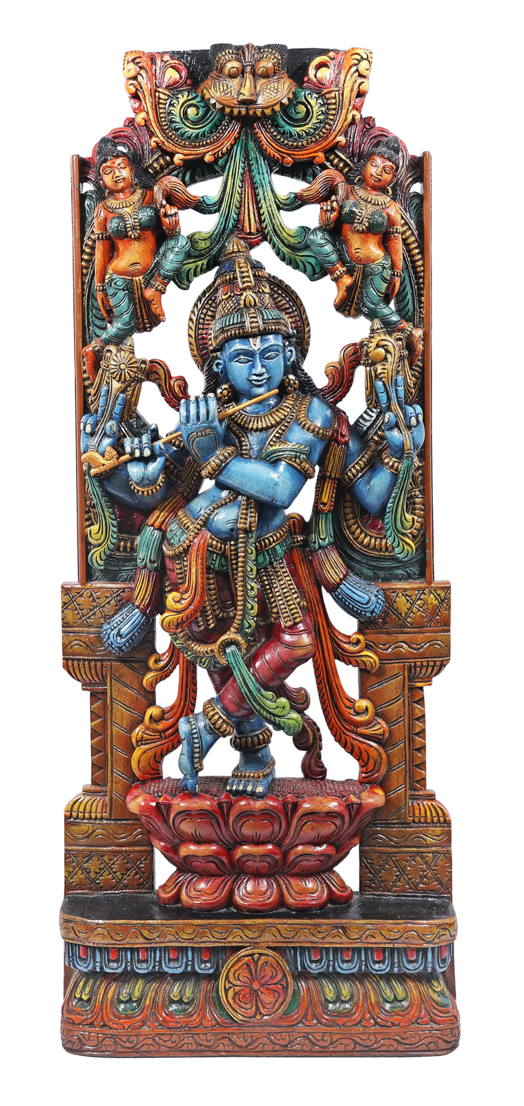 Primary image for 49" Lord Krishna Playing Flute Standing On Lotus Pedestal | Handmade| Krishna Ji