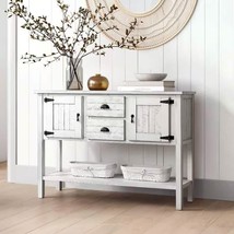 Farmhouse Solid Wood Sofa Table with Storage Drawers in Rustic White Finish - $689.99 CAD