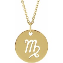 14k Yellow Gold Virgo Zodiac Sign Disc Necklace with Adjustable Cable Chain - £374.89 GBP