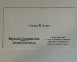 Reynolds Securities Vintage Business Card Tucson Arizona bc9 - $3.95