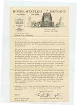 Hotel Statler Sheet of Stationery Detroit Michigan 1936 Chevrolet Advert... - £29.48 GBP