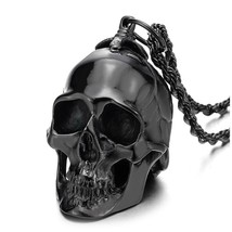 Large Stainless Steel Black Skull Pendant Necklace for Men High Polished with 30 - £47.08 GBP