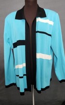 Exclusively Misook Knit Cardigan Sweater Turquoise Blue Black Acrylic Sz Xl - £50.86 GBP