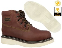 Mens Cognac Brown Work Boots Genuine Leather Oil Slip Resistant Lace Up Soft Toe - £48.21 GBP