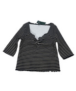 Wild Fable Ribbed Top 3/4 Sleeve Sweetheart Neckline LRG Black/Whte NEW ... - £7.90 GBP