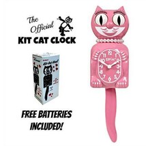 PINK SATIN LADY KIT CAT CLOCK 15.5&quot; Free Battery USA MADE Official Kit-C... - $69.99