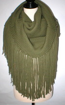 NWT Womens Worth New York Olive Green Dark 100% Wool Fringe Knit Scarf Soft Warm - £406.90 GBP