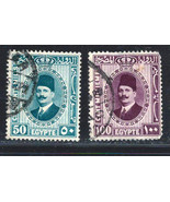 EGYPT 1927-37 Very Fine Used Stamps Set Scott # 145a-146 &quot; King Fuad &quot; - £0.88 GBP