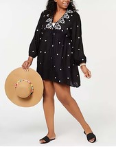 Raviya Embroidered Long Sleeve Swimsuit Cover Up Dress, BLACK, 0X - £21.46 GBP