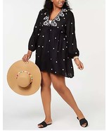 Raviya Embroidered Long Sleeve Swimsuit Cover Up Dress, BLACK, 0X - $23.90 CAD