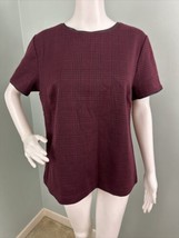 NWT Women&#39;s Ann Taylor S/S Faux Leather Trim Houndstooth Plaid Top Sz Large - $39.59