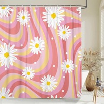 Pastel Daisy Shower Curtain For Bathroom, Hot Pink And Orange Shower Cur... - $25.99