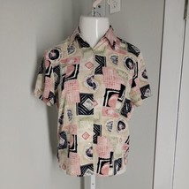 Notations Button Up Collared Shirt ~ Sz 8 ~ Pink &amp; Beige ~ Short Sleeve - £16.32 GBP