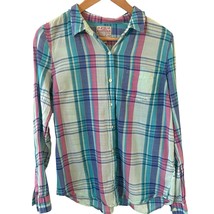 Old Navy Womens Shirt Size M Blue Multicolor Plaid Long Sleeve Outdoors ... - $22.99