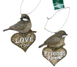 Kurt Adler Brown Love You &amp; Friends Forever Heart Birds Christmas Ornament Lot  - £8.02 GBP