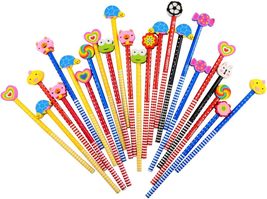 24 Pack Kids Wooden Pencils,Colorful Stripe Pencil with Cute Animals Eraser for - £5.97 GBP