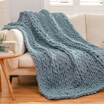 Weshiongoo Chunky Knit Throw Blanket (Dusty Blue, 50&quot; X 60&quot;): Handmade, Fluffy, - £43.13 GBP