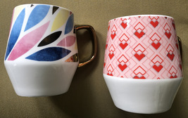 Two (2) large volume angular design mugs with gold handles image 2