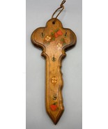 Vtg Decorative Wooden Key Shaped Wall Hook Strawberry Flower Hanging - $17.32