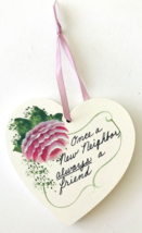 Victorian Style Hand Toll Painted Wood Heart Christmas Ornament Friendship 3&quot; - $11.64