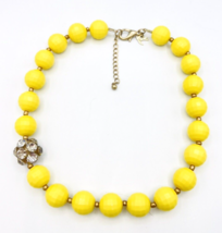 Beaded Yellow Rhinestone Disco Ball Necklace - £18.74 GBP