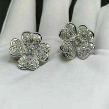 1.00 Ct Simulated Diamond Flower ClPlated Stud Earrings 14K White Gold Plated - £41.75 GBP